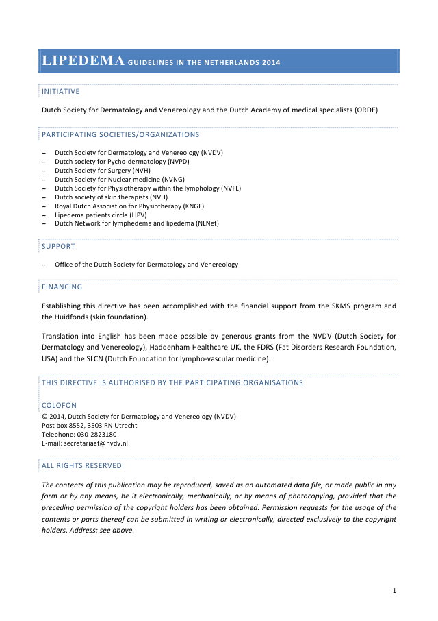 First page of Lipedema Guidelines in the Netherlands 2014
